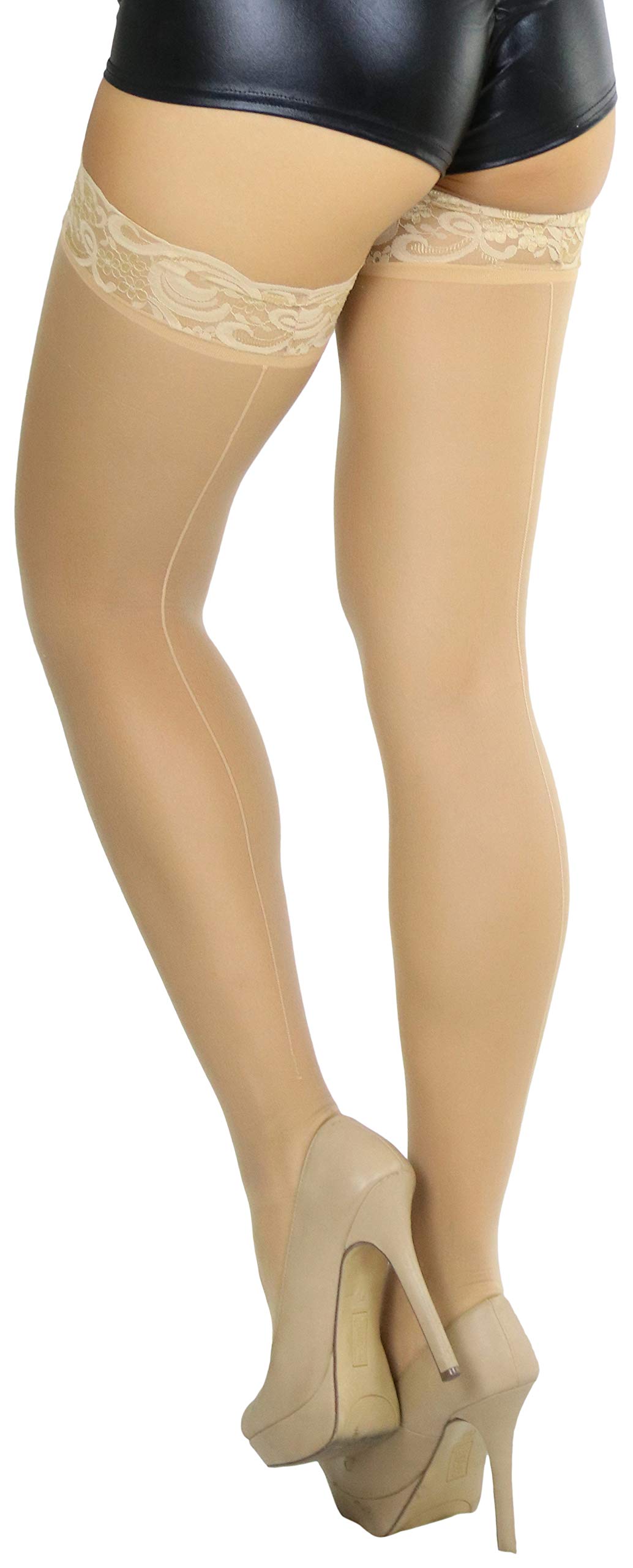 ToBeInStyle Women’s Classic Backseam Thigh High Stockings with Floral Lace Top - Sexy Hosiery for Date Night, Cosplay & Special Occasions