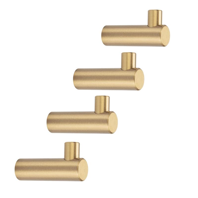4 Pack Gold Decorative Wall Hooks - Solid Brass L-Shaped Hooks for Towels, Coats & Keys - Elegant Home & Bathroom Organization Solution