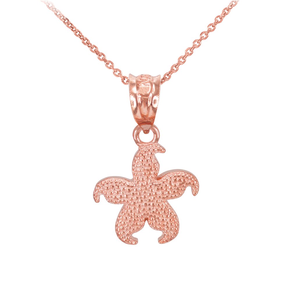 10k Rose Gold Textured Starfish Charm Pendant Necklace - Perfect for Beach Vacations, Summer Outfits & Gift Giving