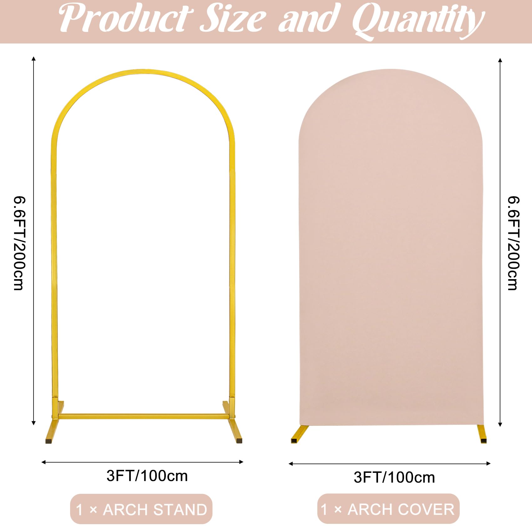 Gold Wedding Arch Stand with Nude Spandex Backdrop Cover - 6.6FT Metal Frame for Parties, Birthday, Baby Shower & Bridal Banquet Decorations - Perfect for Indoor/Outdoor Events, Photo Backdrops, and Wedding Ceremonies