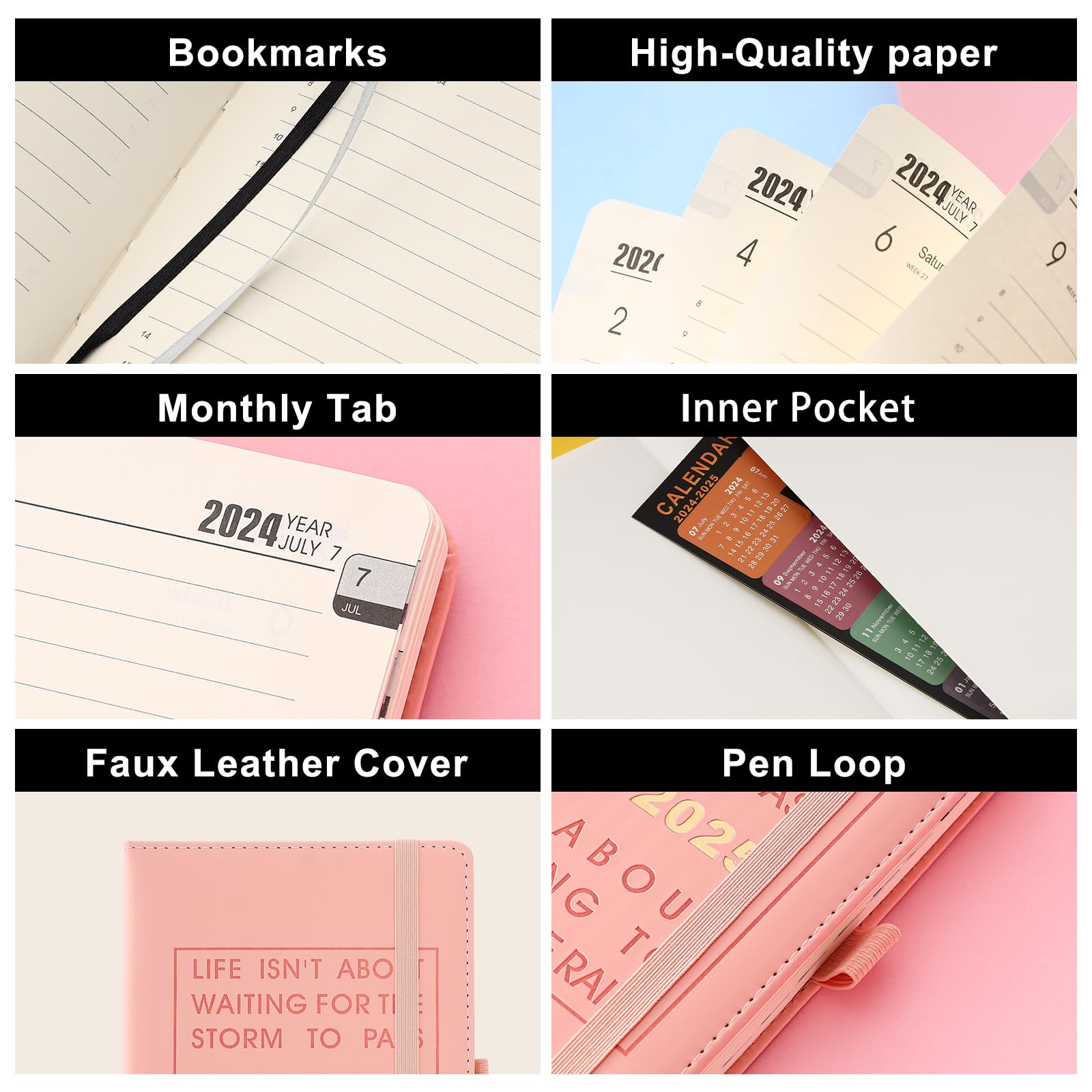 2024-2025 Academic Planner & Daily Diary - July 2024 to June 2025 Weekly/Monthly Organizer with Pen Holder & Tabs - Perfect for Students, Professionals & Goal Tracking (Pink)