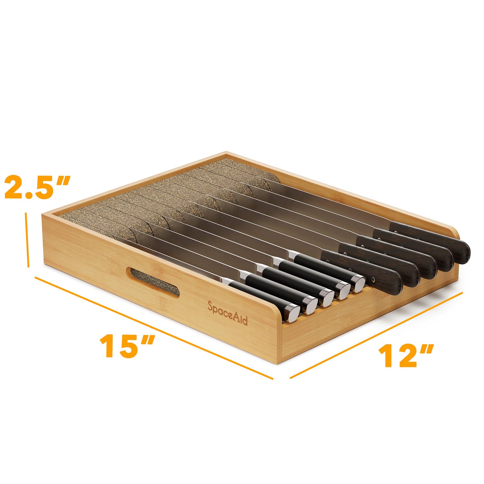 SpaceAid Large Bamboo Knife Drawer Organizer - Premium Steak Knife Holder & Kitchen Storage Insert for Drawers | Perfect for Kitchen Organization & Utensil Storage (Large Size)