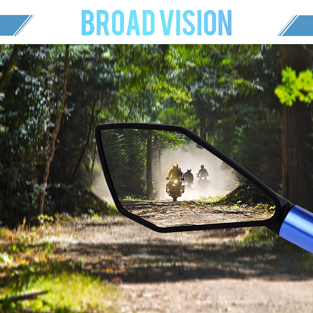 8mm & 10mm Universal Motorcycle Rearview Mirrors - Durable Side View Mirrors for Dirt Bike, ATV, Quad, Street Bike, Snowmobile, Jet Ski & Scooter (Blue) - Perfect for Adventure Riding, Off-Roading & Urban Commuting