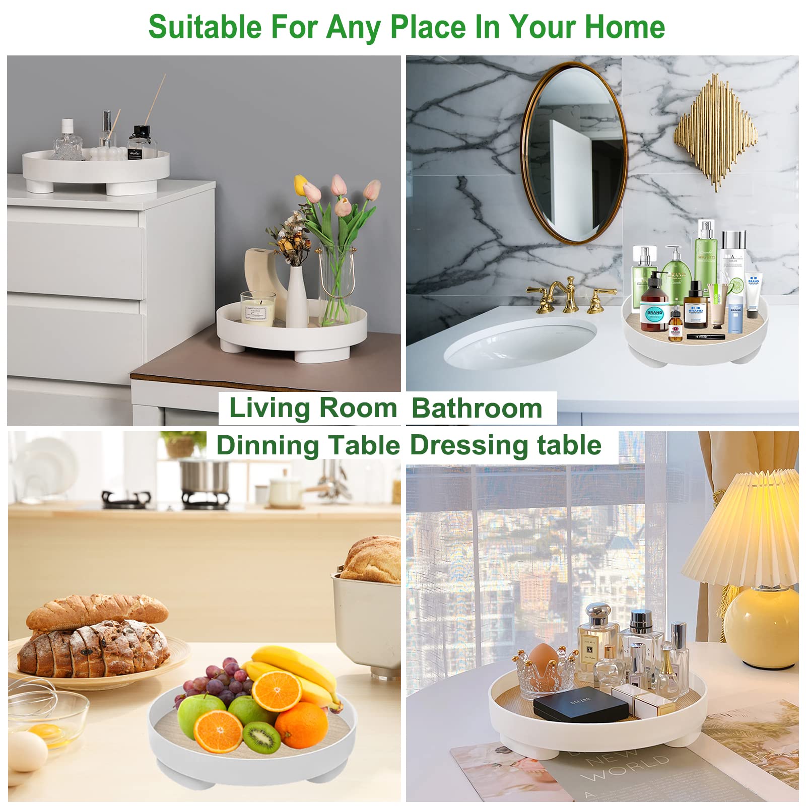 Round Tray for Makeup & Perfume Organizer | Multipurpose Vanity Dresser Tray | Home Storage & Decor | Perfect for Bathroom Counter, Bedroom Dresser & Office Desk Organization