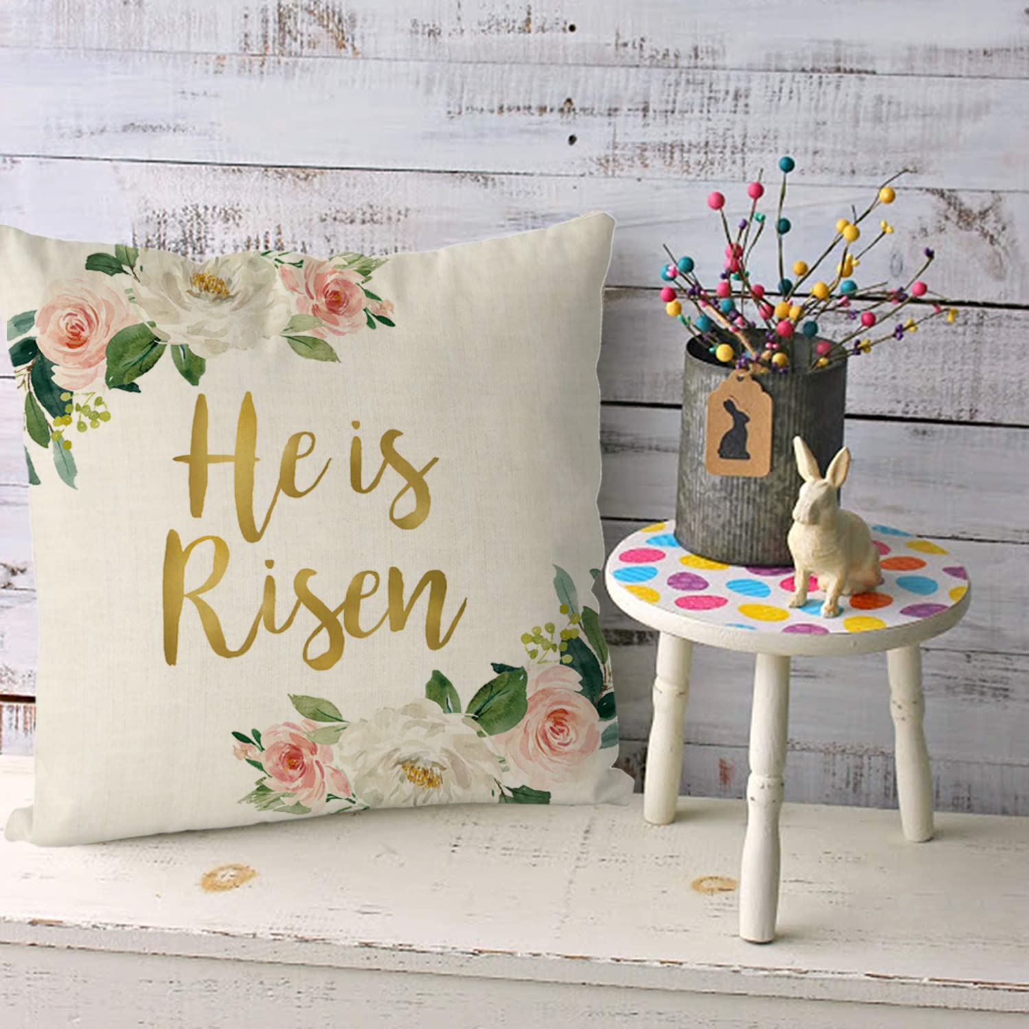 GAGEC 18x18 Inch He is Risen Floral Easter Pillow Covers - Farmhouse Spring Decor for Sofa, Bedroom, Couch | Religious Home Decor & Seasonal Throw Pillow Cases
