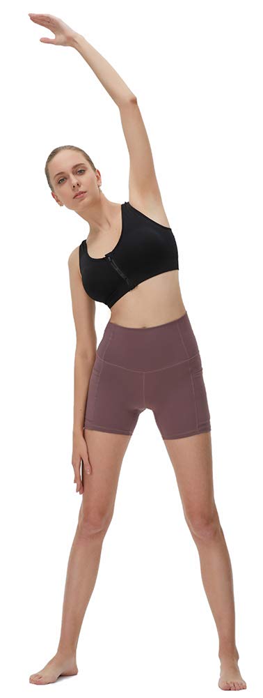 YAKER High Waist Yoga Shorts for Women - 2 Side Pockets & Waistband Pocket - Tummy Control Workout Shorts for Running, Home Exercise & Yoga