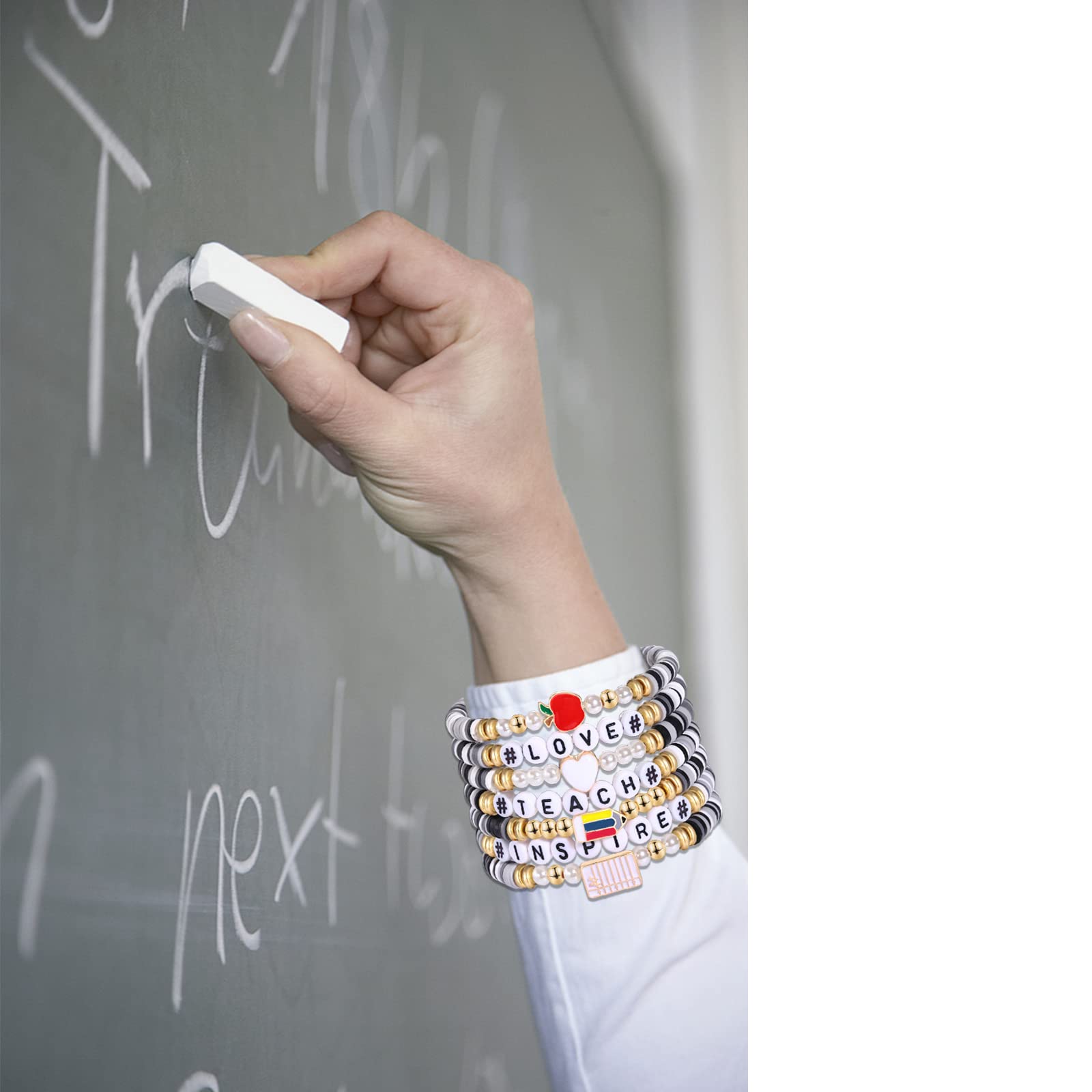 FAERLIIRY Teacher Bracelets - Beaded Stretch Bracelet for Women, Teacher Appreciation Gift for Back to School & Classroom