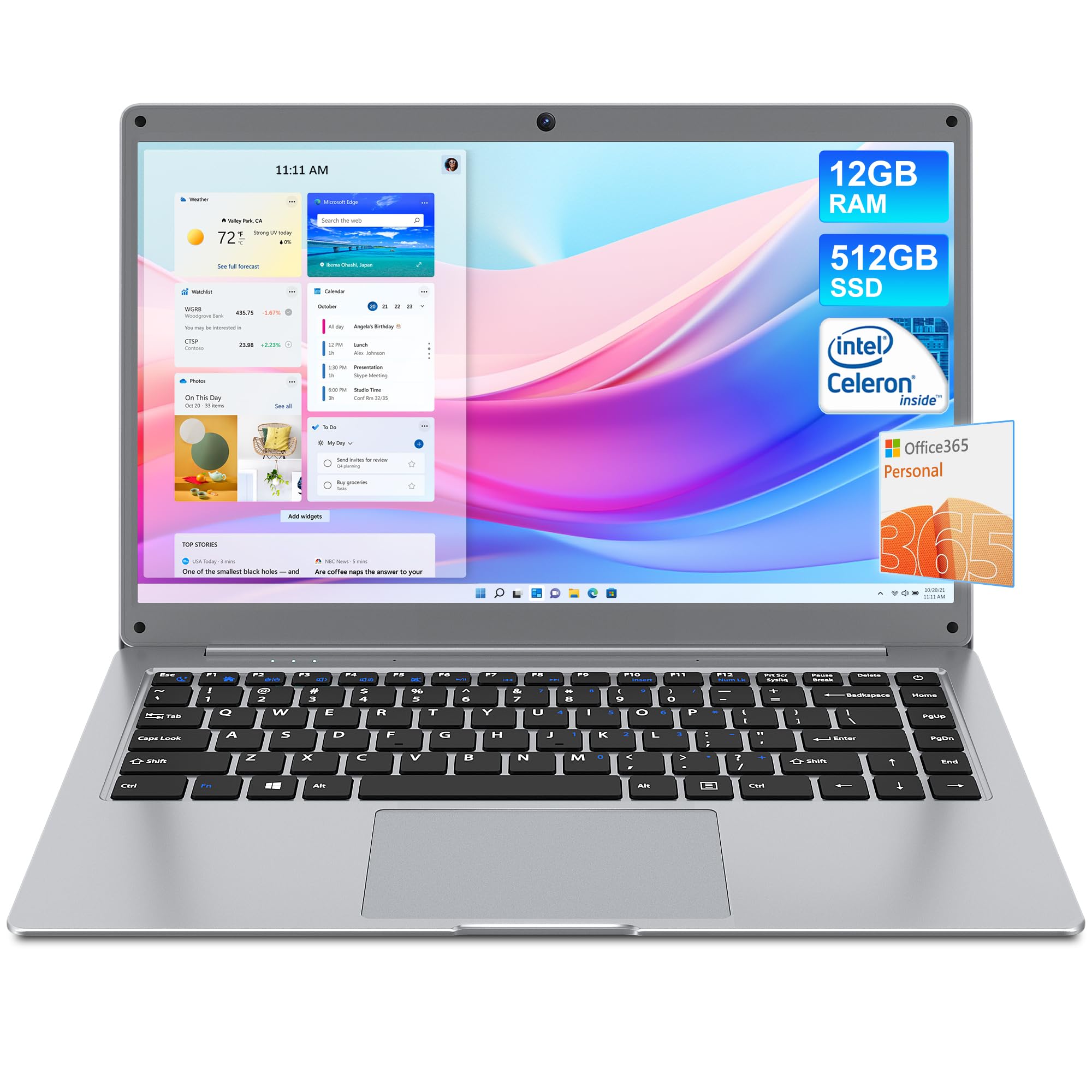 14 Inch Jumper Laptop Computer - 12GB RAM 512GB SSD, FHD 1920x1080 Display, Intel Celeron N4000 Processor, 35.52WH Battery - Portable Business Laptop with 2 Speakers, Dual-Band WiFi & Bluetooth 4.0 | Ideal for Remote Work, Online Classes & Travel Computing