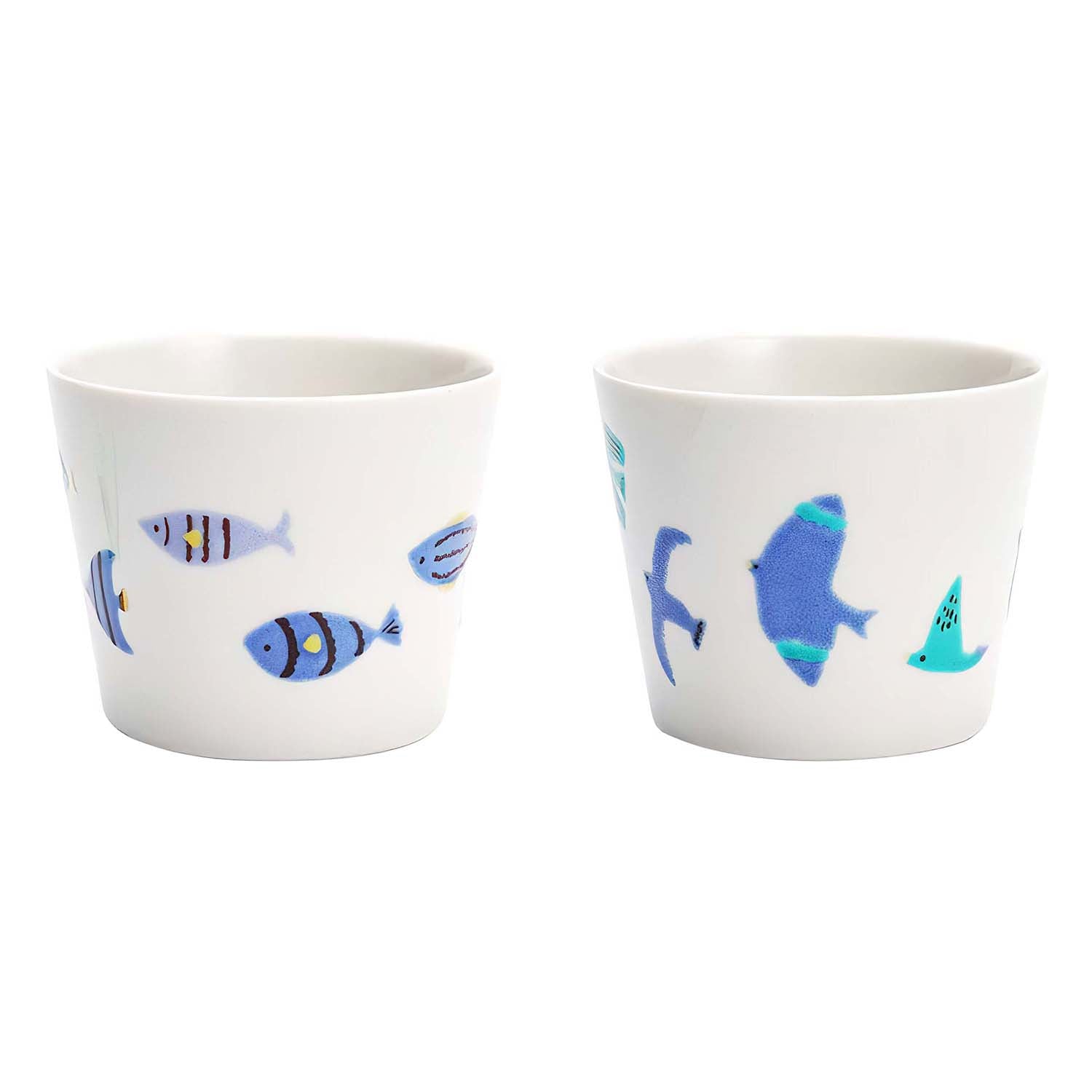 Harekutani Porcelain Blue Bird Fish Tea Cup Set - 2 Elegant Japanese Style Cups for Tea, Coffee & Dessert | Perfect for Afternoon Tea, Gifts & Home Decor