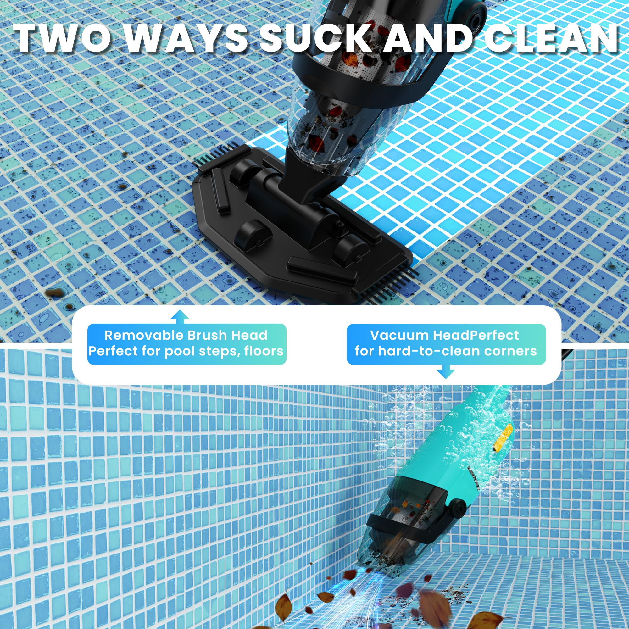 EFURDEN Cordless Rechargeable Pool Vacuum Cleaner - 60 Min Runtime, Handheld for Above Ground & Inground Pools, Spas, Hot Tubs - Efficient Sand & Debris Removal - Lightweight Green Design (Perfect for Quick Pool Maintenance & Seasonal Cleaning)