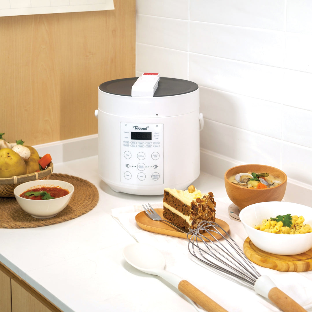 TOYOMI 2L Electric Pressure Cooker and Rice Cooker Combo with Duo Pot PC 2001 + 3.2L Matte Air Fryer AF 3255 Bundle Set - Perfect for Small Kitchens, Dorms, and Quick Healthy Meals