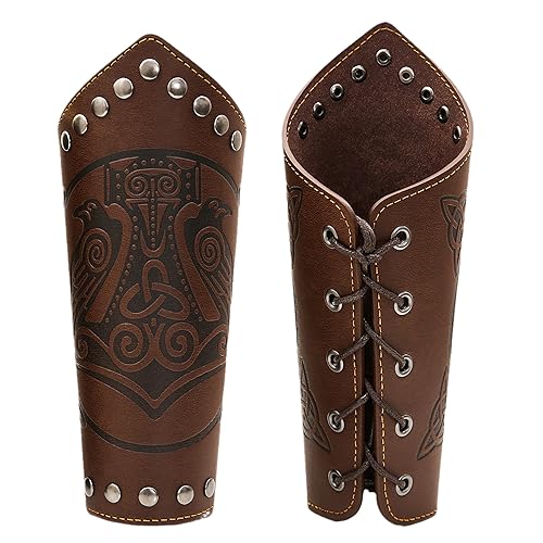 Raven Thor Hammer Celtic Knot Bracers-brown