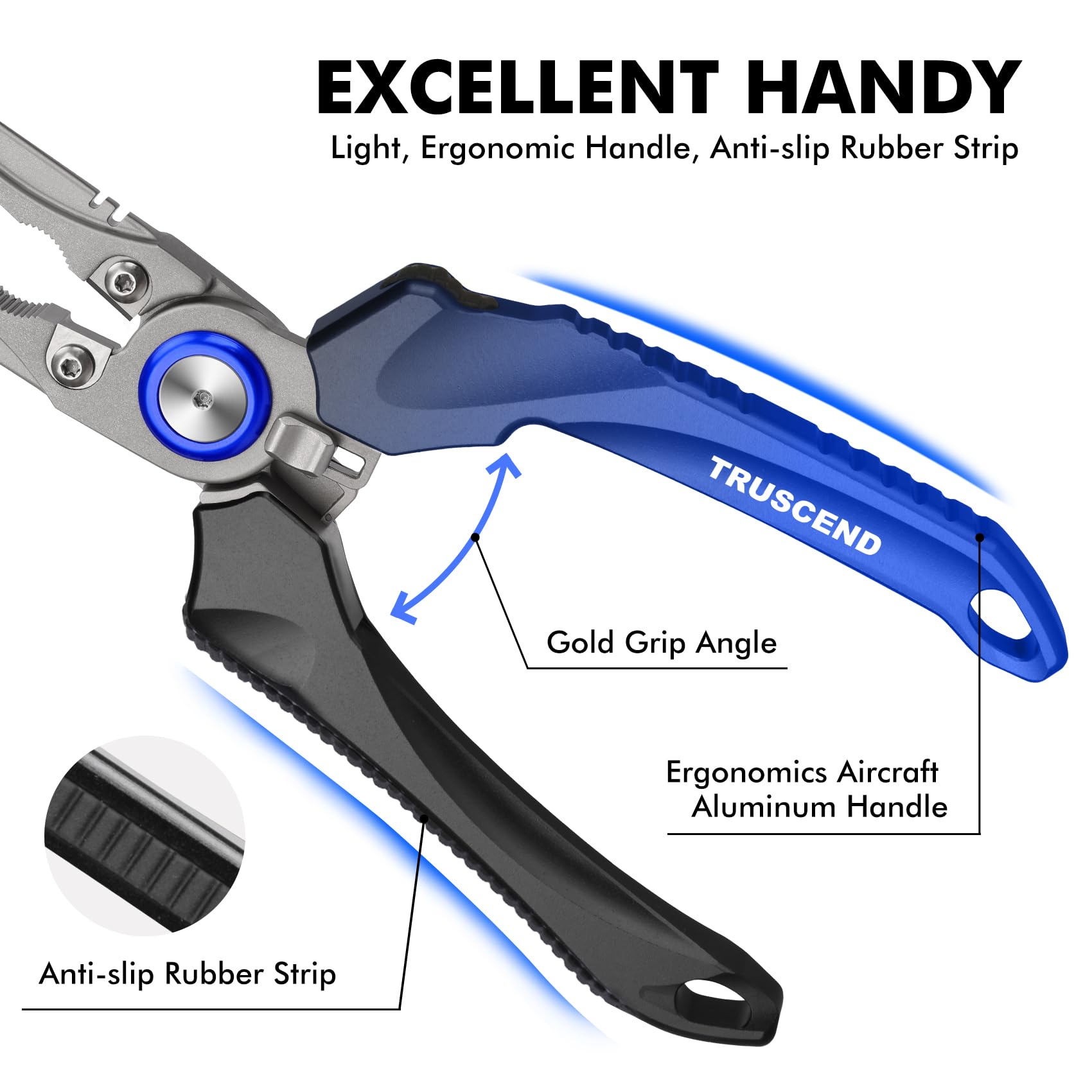TRUSCEND Lockable Fishing Pliers with Ergonomic Handle - Saltwater Resistant Teflon Coated Multi-Tool with Mo-V Cutter - Perfect Gift for Anglers & Saltwater Fishing Enthusiasts (Great for Bass, Trout & Deep Sea Fishing)