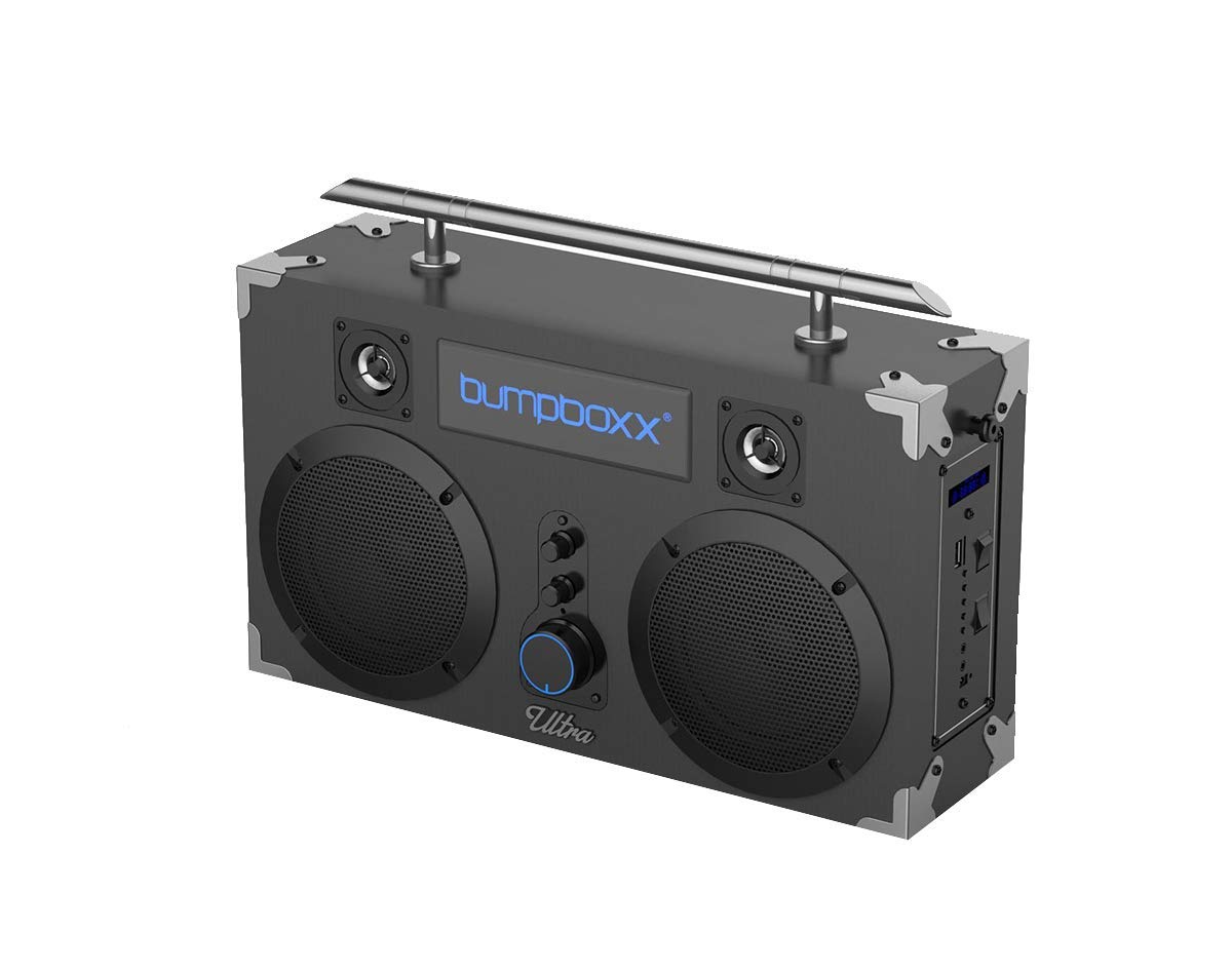 Bumpboxx Ultra Black Retro Bluetooth Boombox - Portable Rechargeable Wireless Speaker with Powerful Bass | Perfect for Outdoor Parties, Beach Trips & Home Entertainment