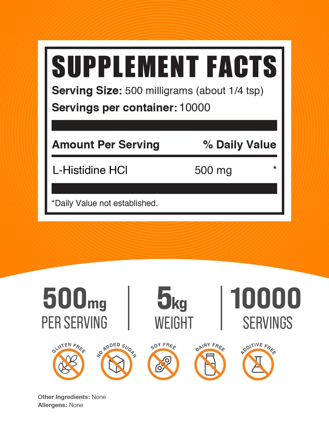 BulkSupplements L-Histidine HCl Powder 500mg - Pure Amino Acid Supplement for Muscle Recovery & Immune Support - Gluten Free, 5kg (11 lbs) Pack - Perfect for Athletes, Bodybuilders & Health Enthusiasts