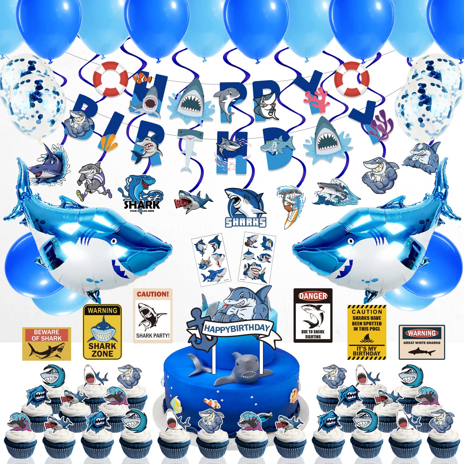 73-Piece Shark Birthday Party Decorations Set - Ocean Theme Party Supplies for Kids, Shark Party Favors & Decor - Perfect for Underwater Themed Birthday Celebrations, Baby Showers & Pool Parties (Blue)