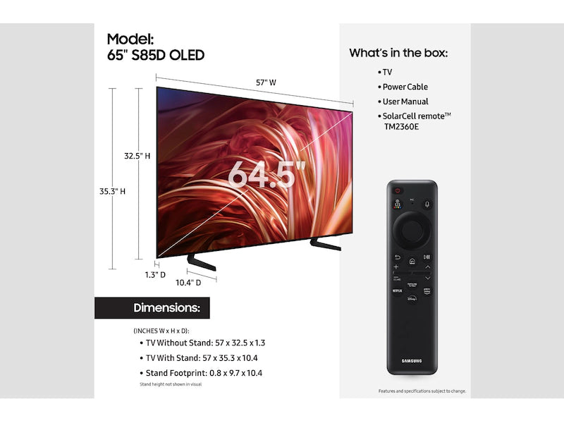 Samsung Class OLED S85D 4K Smart TV with HDR, Alexa Built-in - Perfect for Home Theater & Gaming Entertainment