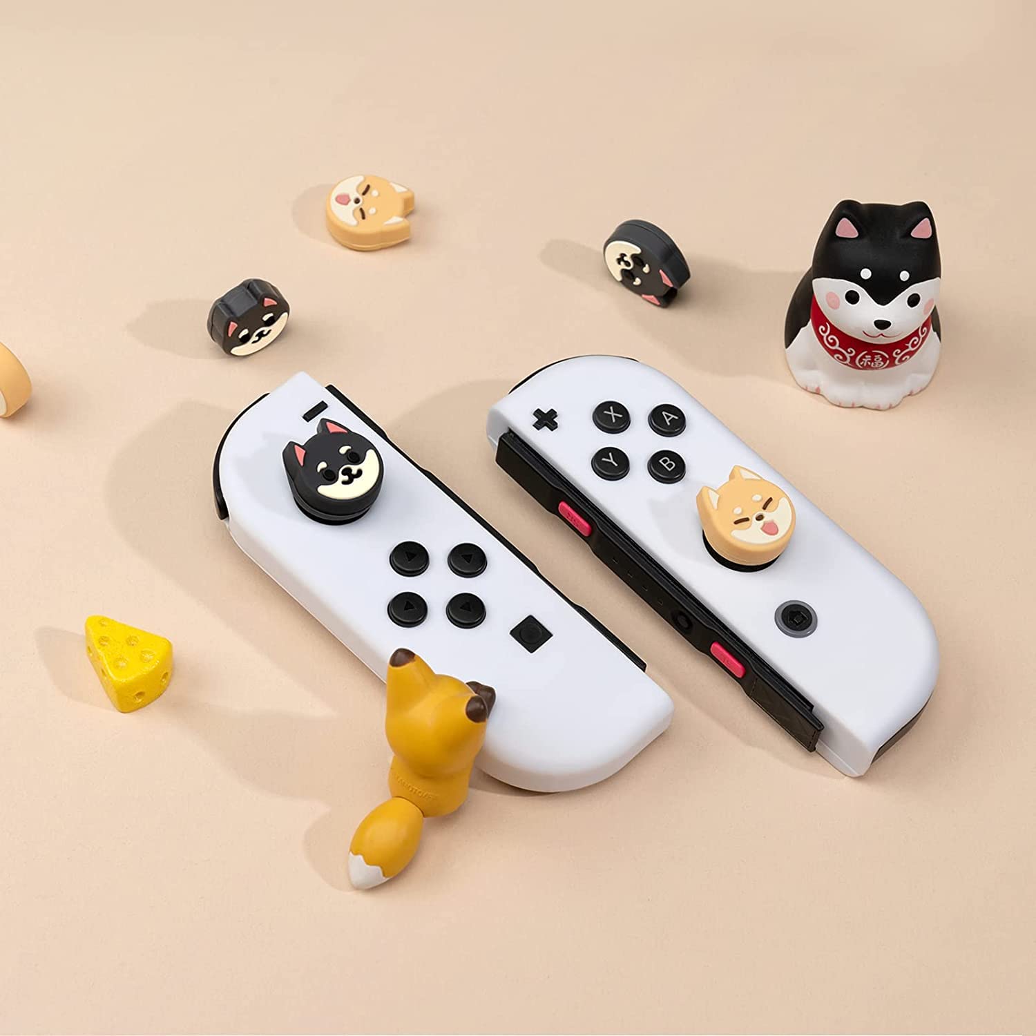 Cute Animal Themed Thumb Grip Caps for Nintendo Switch/OLED/Switch Lite - Soft Silicone Joystick Cover (4PCS, Shiba Inu Design) - Perfect for Gaming Comfort & Controller Protection
