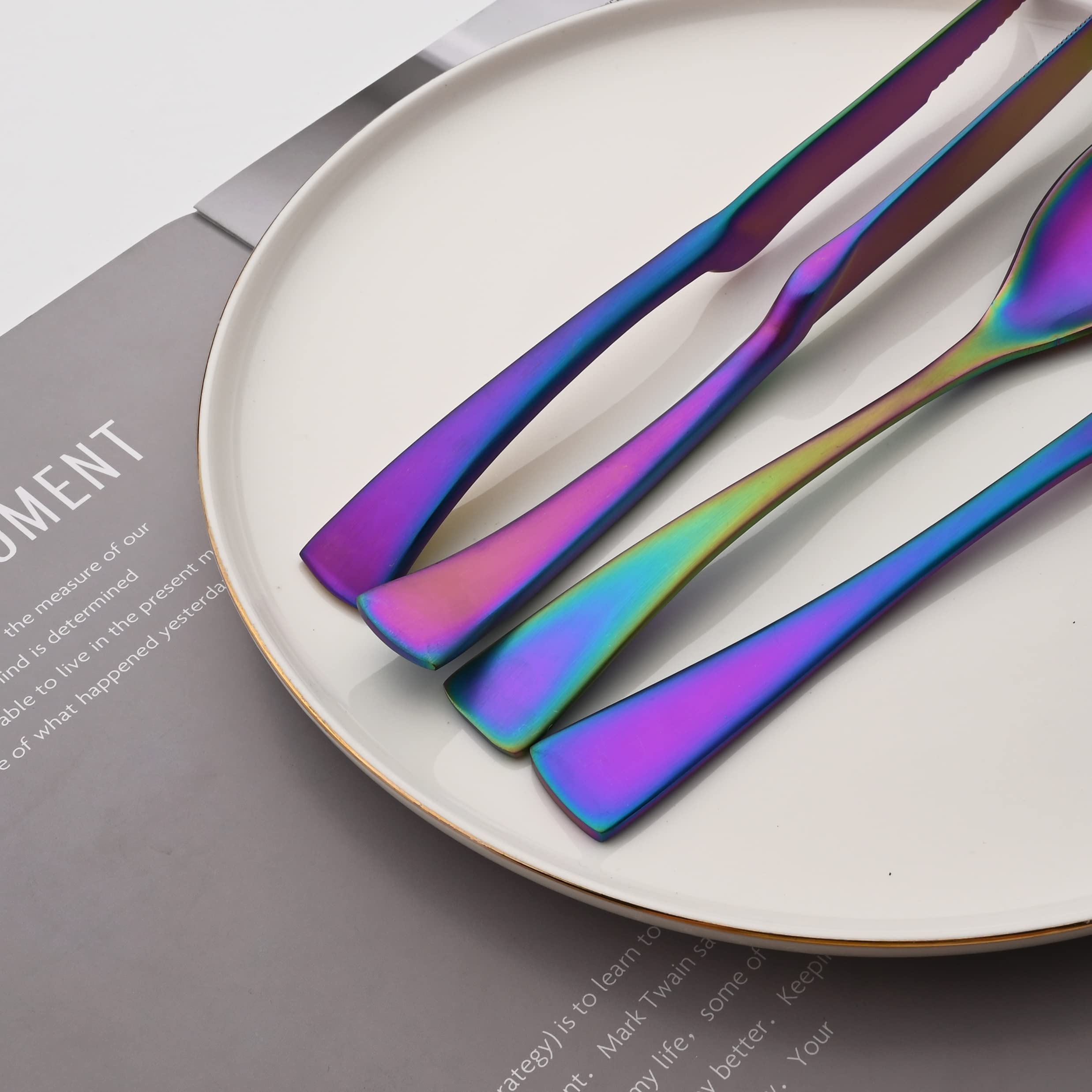 Premium 18/10 Stainless Steel Matte Rainbow Flatware Set - 24-Piece Cutlery with Knives, Forks & Spoons for 4 People | Elegant Dining Utensils for Restaurants, Weddings & Special Occasions