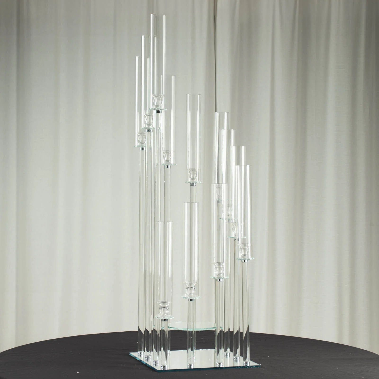 4.5 ft Tall 12-Arm Crystal Glass Square Candelabra Taper Candle Holder - Clear Elegant Centerpiece for Wedding, Dining Table & Home Decor