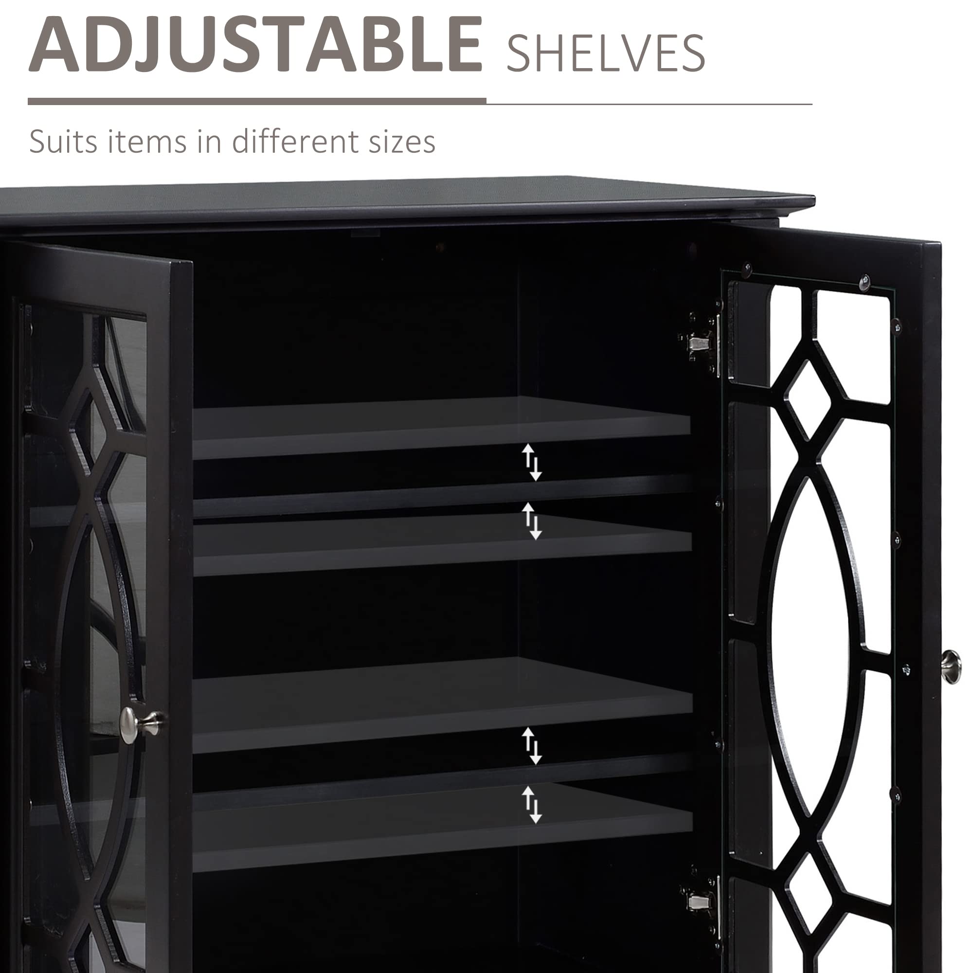 HOMCOM Sideboard Buffet Cabinet - Kitchen Storage Cabinet with Double Glass Doors & Adjustable Shelves, Espresso Finish - Perfect for Dining Room, Living Room, and Kitchen Organization
