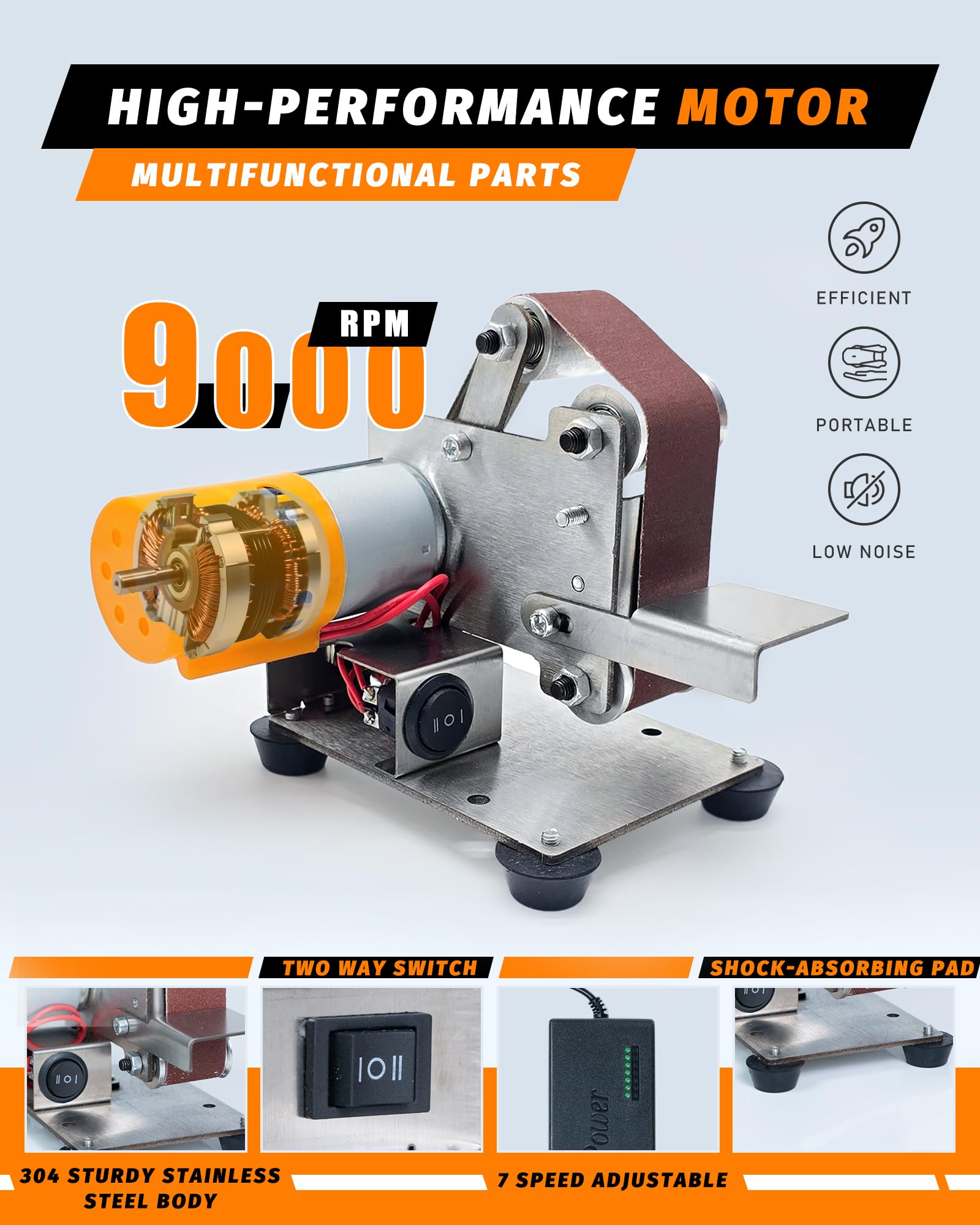 Mini Belt Sander - 7-Speed Adjustable Electric Knife Sharpener & Grinder for Woodworking, Metal DIY Projects | Portable Power Tool for Knife Making, Metal Polishing & Wood Sanding | Perfect for Home Workshops & Professional Use