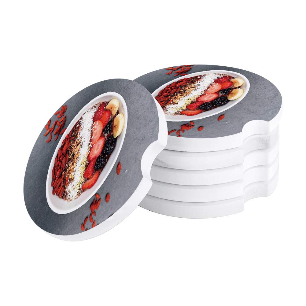6 Pack Absorbent Ceramic Car Coasters for Drinks - Healthy Fruit Grain Design, Removable Cup Holder Coasters for Auto Accessories | Keep Your Car Clean | Perfect for Coffee, Soda & Water Bottles in Vehicles