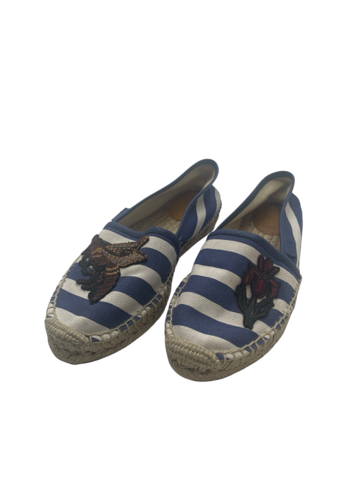 Gucci Embroidered Bee Striped Espadrilles for Women - Size 37 (US 7) | Stylish Summer Flats for Casual Outings, Beach Vacations & Fashionable Everyday Wear