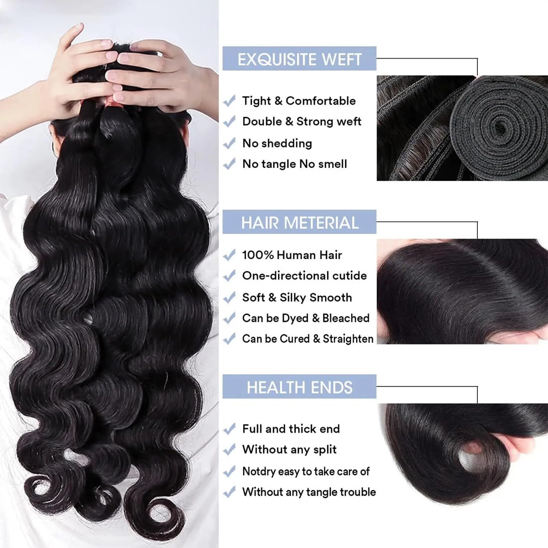 Aelinsi 100% Unprocessed Brazilian Virgin Human Hair Bundles - Body Wave 12A Grade (22, 24, 26 Inch) Natural Color Hair Extensions for Women | Perfect for Daily Wear, Styling, and Special Occasions