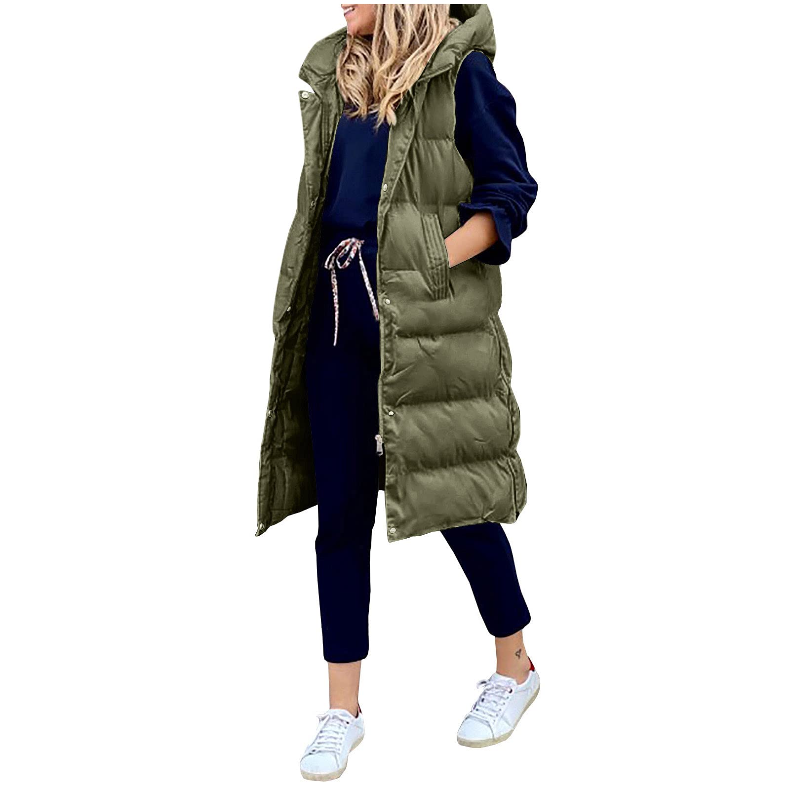 Women's Quilted Sleeveless Down Vest with Hood - Warm Winter Coat with Pockets - Soft Fleece Lined Jacket for Outdoor Activities, Hiking & Cold Weather Fashion