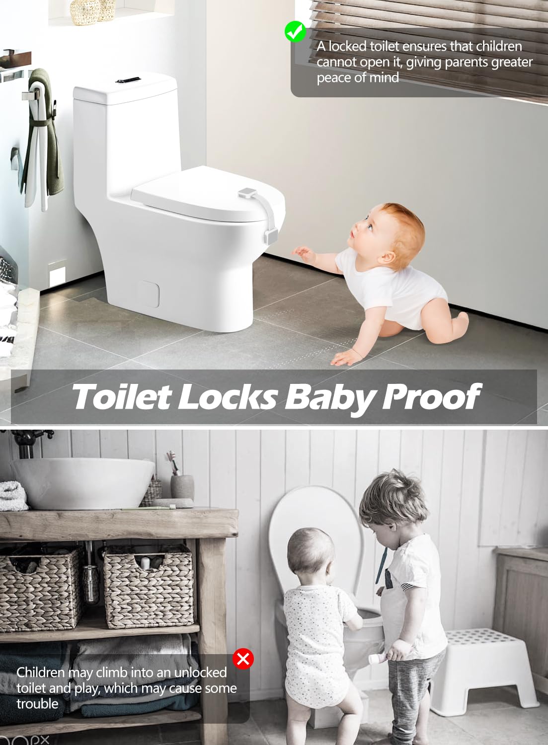 2 Pack Baby Proofing Safety Locks - Child Safety Cabinet & Drawer Locks for Fridge, Oven, Dishwasher, Toilet Seat - No Drill 3M Adhesive Adjustable Latches & Straps - Perfect for Kitchen, Bathroom & Nursery Childproofing