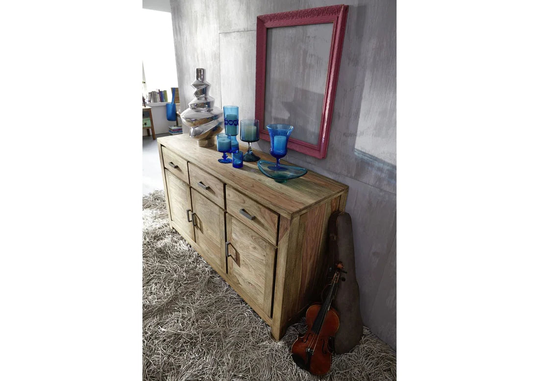 Gfine Solid Sheesham Wood Sideboard - 4 Doors & 2 Drawers, 145x45x86cm - Perfect for Living Room Storage & Dining Room Organization