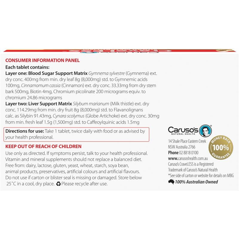 Carusos CraveLESS Appetite Suppressant - 30 Tablets for Weight Loss & Healthy Eating | Supports Diet Control & Cravings Management