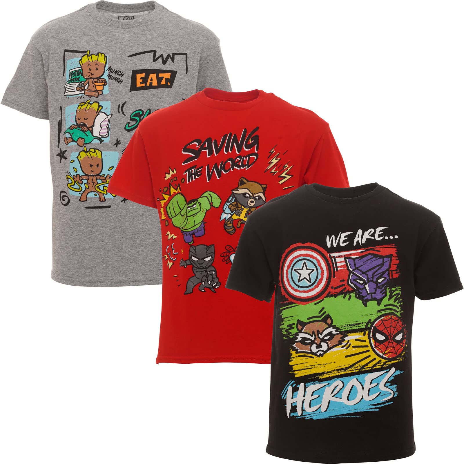 Marvel Avengers Superhero T-Shirt 3-Pack for Kids - Spider-Man, Iron Man, Thor (Toddler to Big Kid Sizes) | Perfect for Birthday Gifts, Cosplay & Superhero Fan Outfits