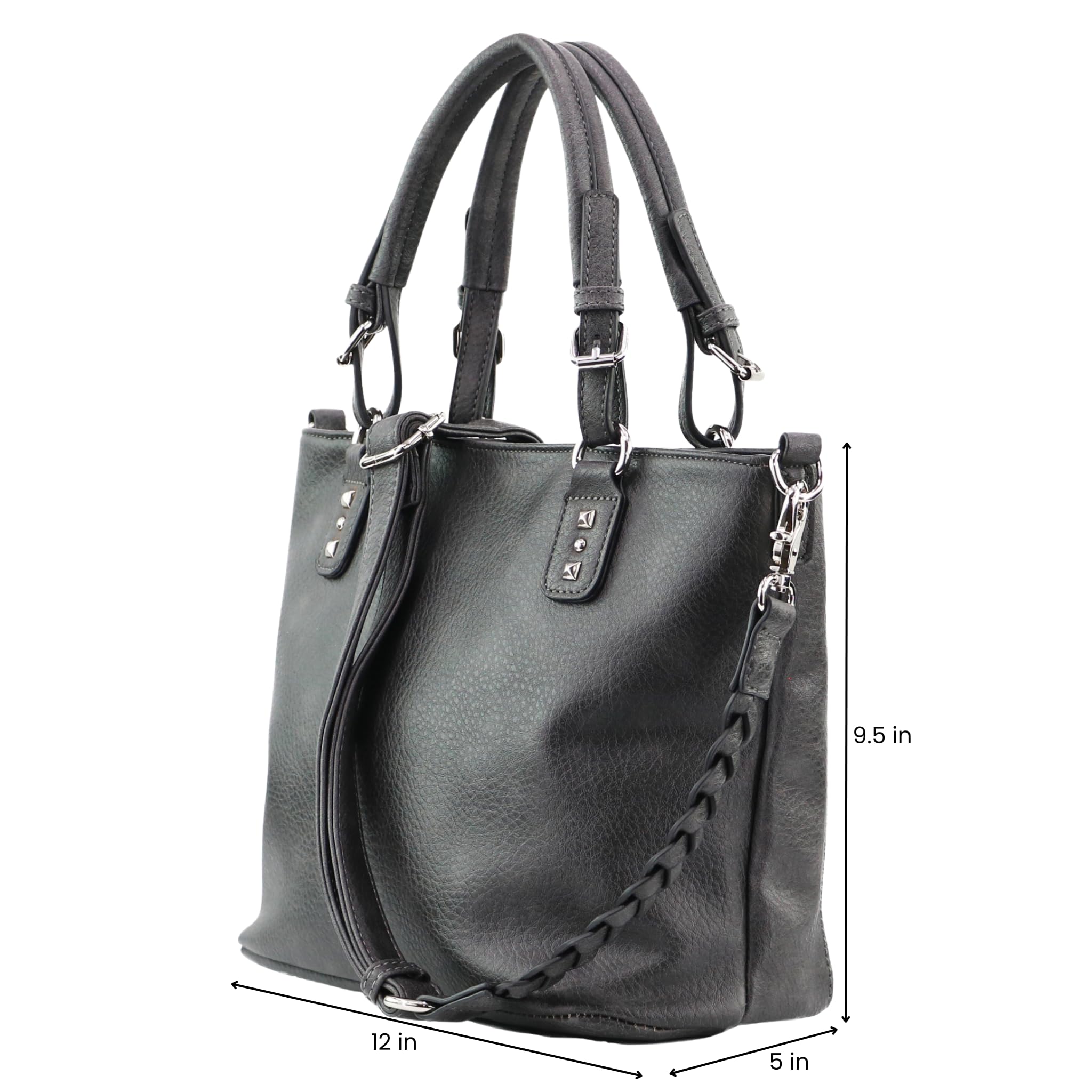 Ella Concealed Carry Tote Bag - Faux Leather Purse with Locking Gun Pocket & Adjustable Braided Strap - Perfect for Women's Everyday Carry, Travel & Self Defense