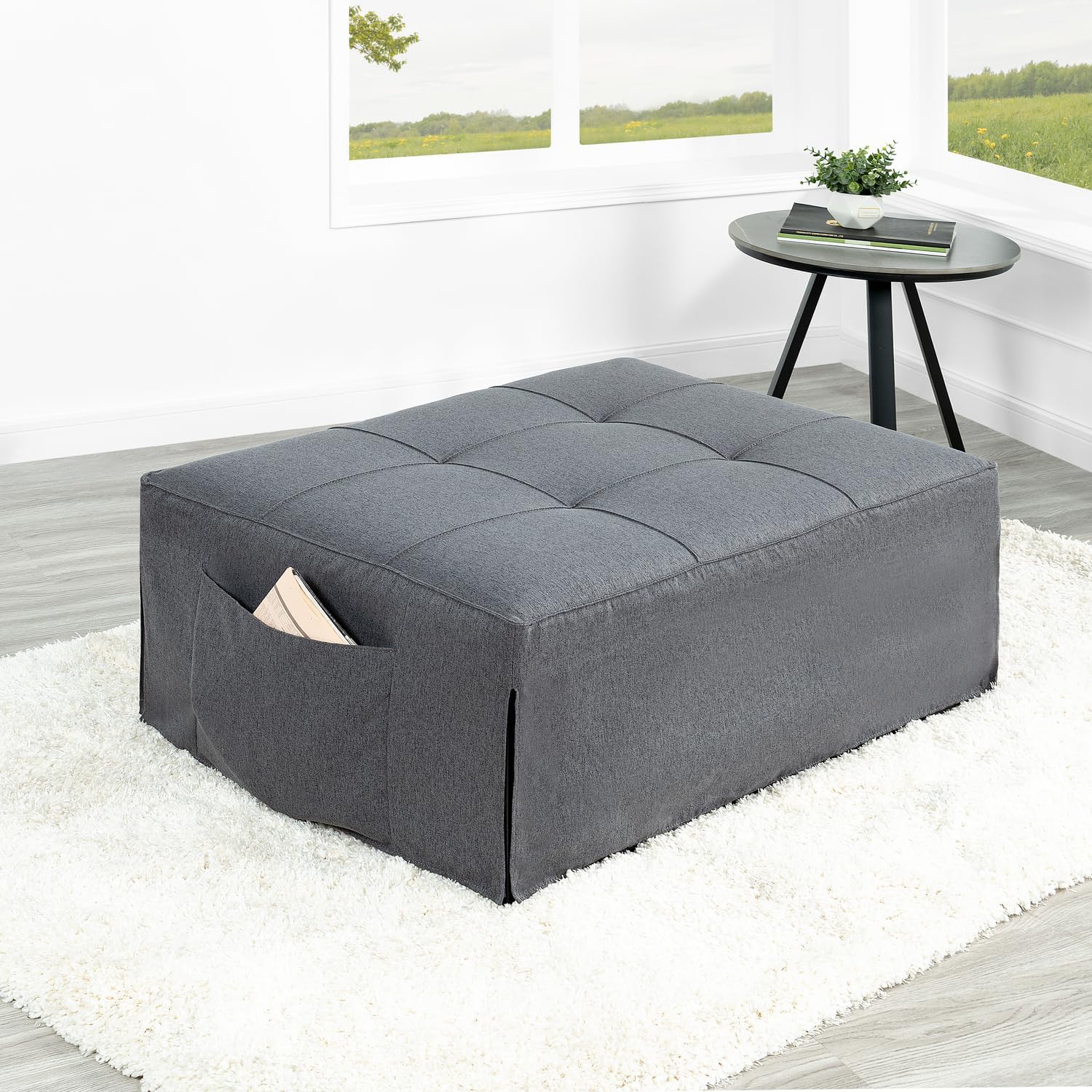 4-in-1 Convertible Sleeper Chair Bed with Adjustable Backrest - Breathable Linen Ottoman Sofa Bed for Living Room, Guest Room & Small Spaces - Modern Multi-Functional Furniture (Gray) - Perfect for Lounging, Napping & Overnight Guests
