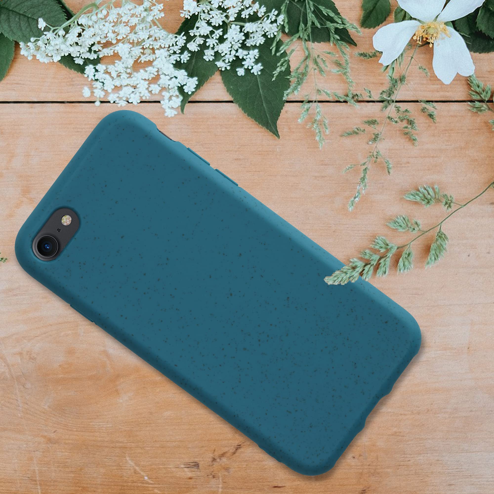 Eco-Friendly Wheat Straw iPhone Case Compatible with iPhone SE 2022/2020 & iPhone 8/7 - Biodegradable TPU Matte Cover in Caribbean Blue - Perfect for Daily Use, Travel & Outdoor Activities