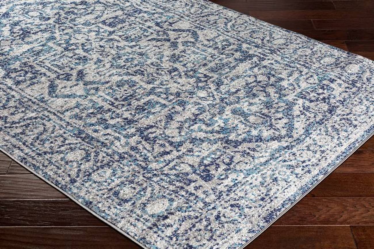 Mark&Day Emma Traditional Navy Blue & White 6x9 Area Rug - Soft Carpet for Living Room, Bedroom, Kitchen - 6'7