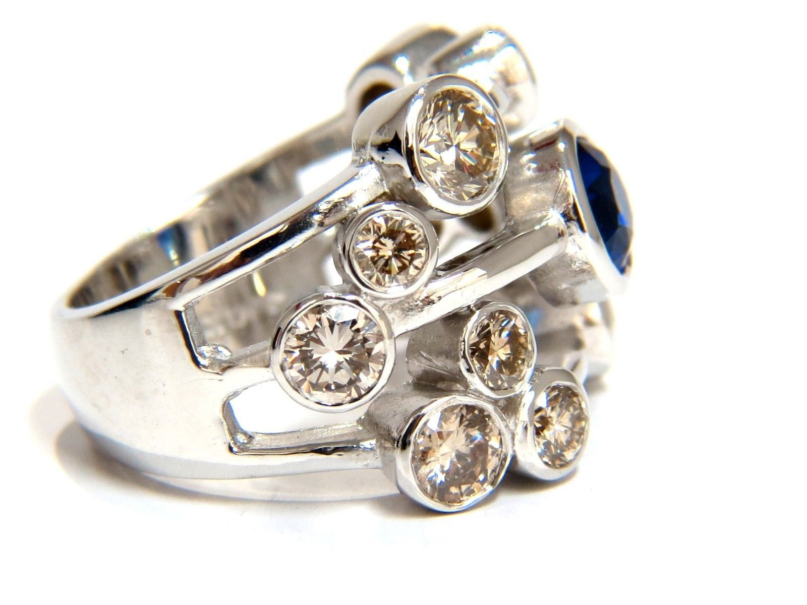 3.20ct Natural Sapphire & Fancy Brown Diamond Ring in 14K Gold - Elegant Station Flush Setting for Engagement, Wedding & Special Occasions