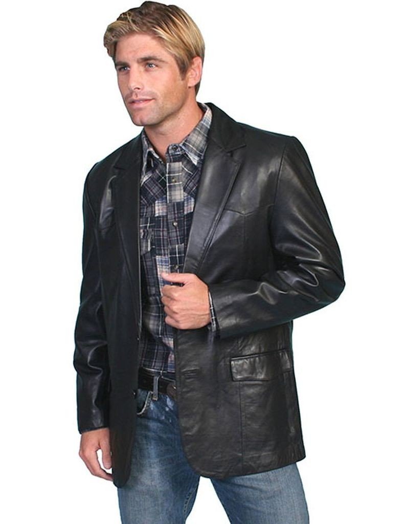 Premium Men's Lambskin Leather Blazer Jacket - Black Slim Fit Formal Coat for Business, Weddings & Special Occasions