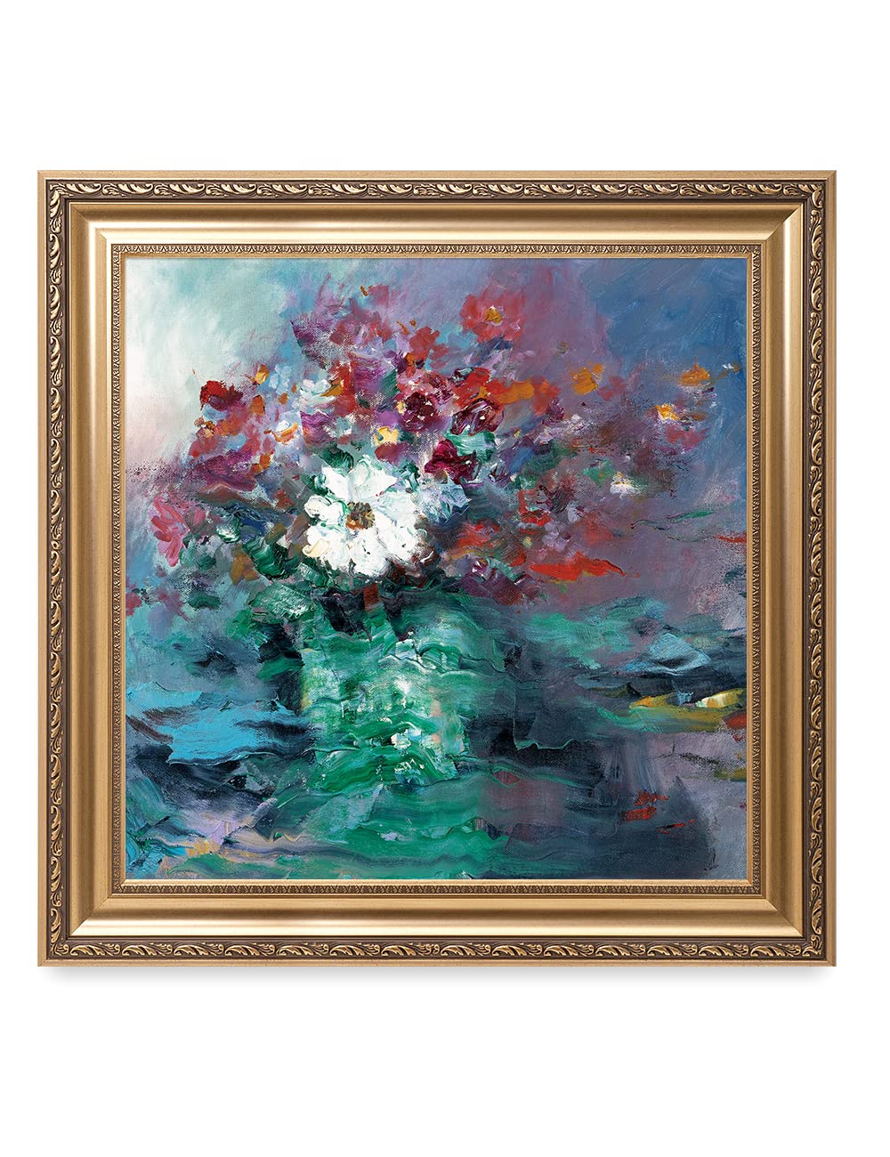 DECORARTS - Floral Vase Still Life Abstract Wall Art by David Ma | Premium Giclee Print in Classic Golden Frame (30