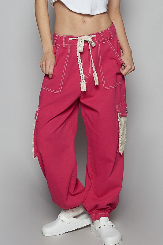 Crochet Overlay Pockets Drawstring Beach Pants for Women - Boho Summer Casual Loungewear & Vacation Outfits