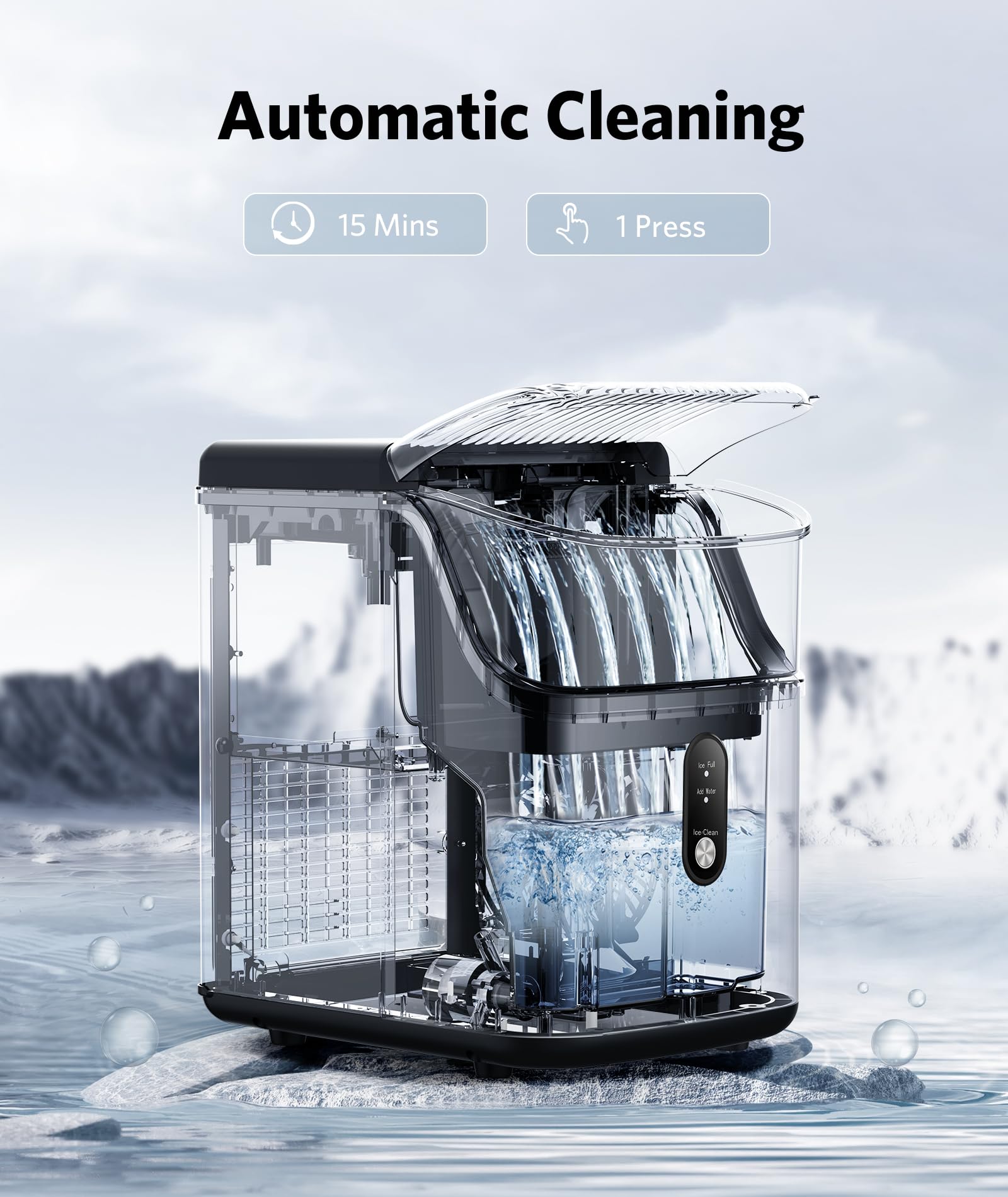 Portable Nugget Ice Maker Countertop - 34Lbs/24H Soft Chewable Pellet Ice Machine with Self-Cleaning & One-Touch Operation - Perfect for Home Bars, Camping, RV Trips & Office Use (Black)