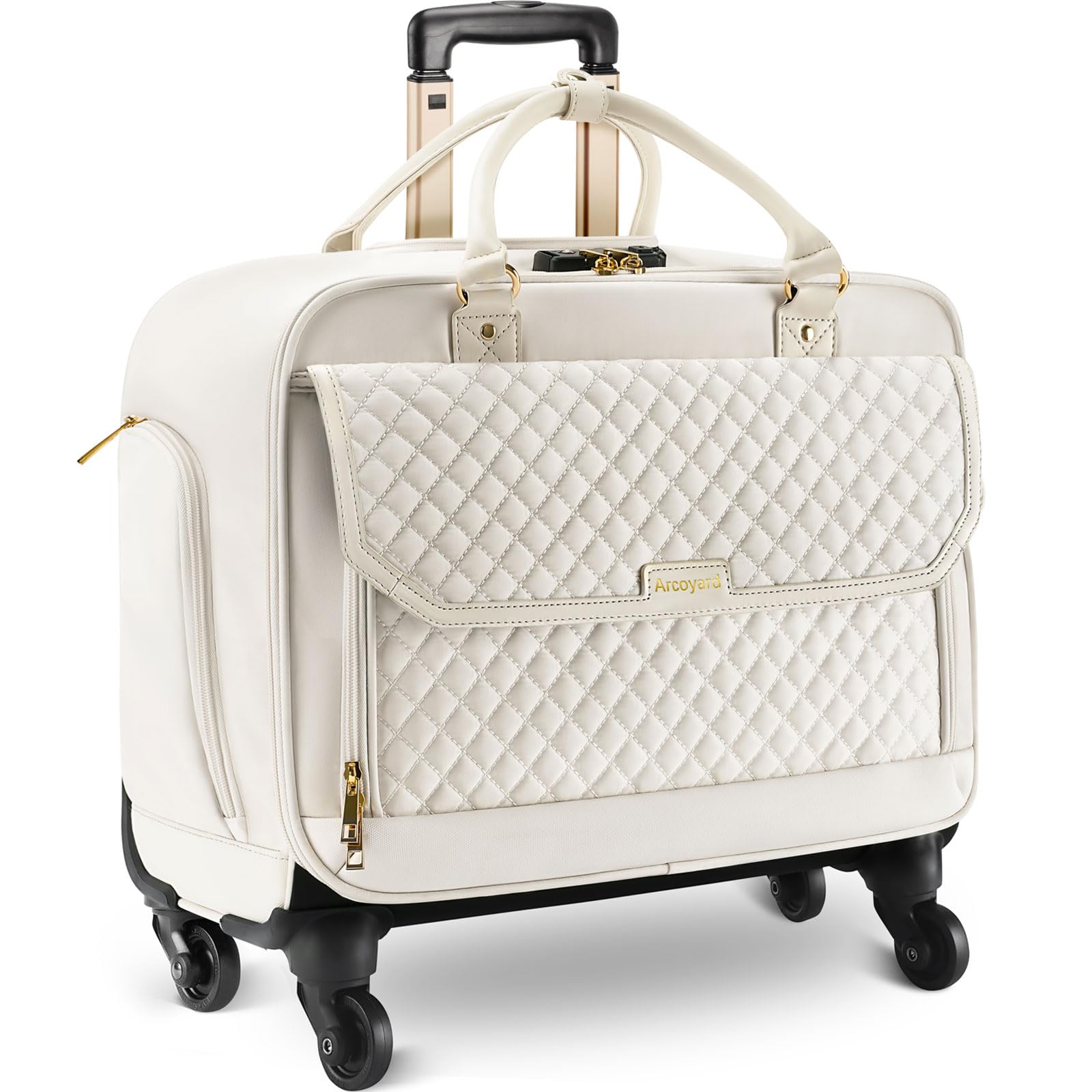 Rolling Laptop Briefcase with 4 Spinner Wheels - TSA Friendly Carry On Computer Bag for Work & Travel - Durable Roller Bag for Women & Men in Beige - Perfect for Business Trips, Commuting & Air Travel