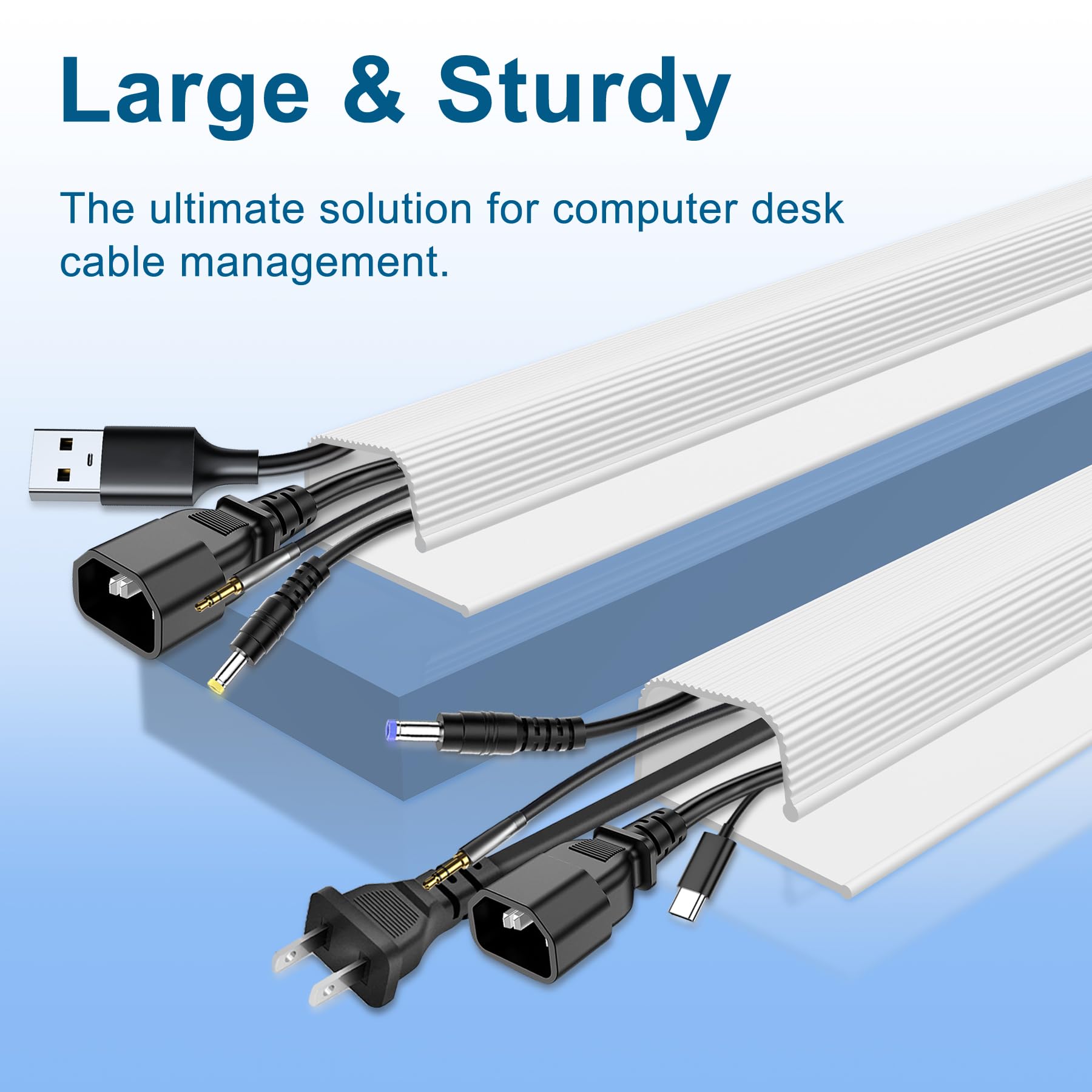 Under Desk Cable Management J Channel - Neat Cord Organizer for Home & Office Workspace | Wire Hider for Computer, TV & Electronics | Easy Installation Cable Tray Solution