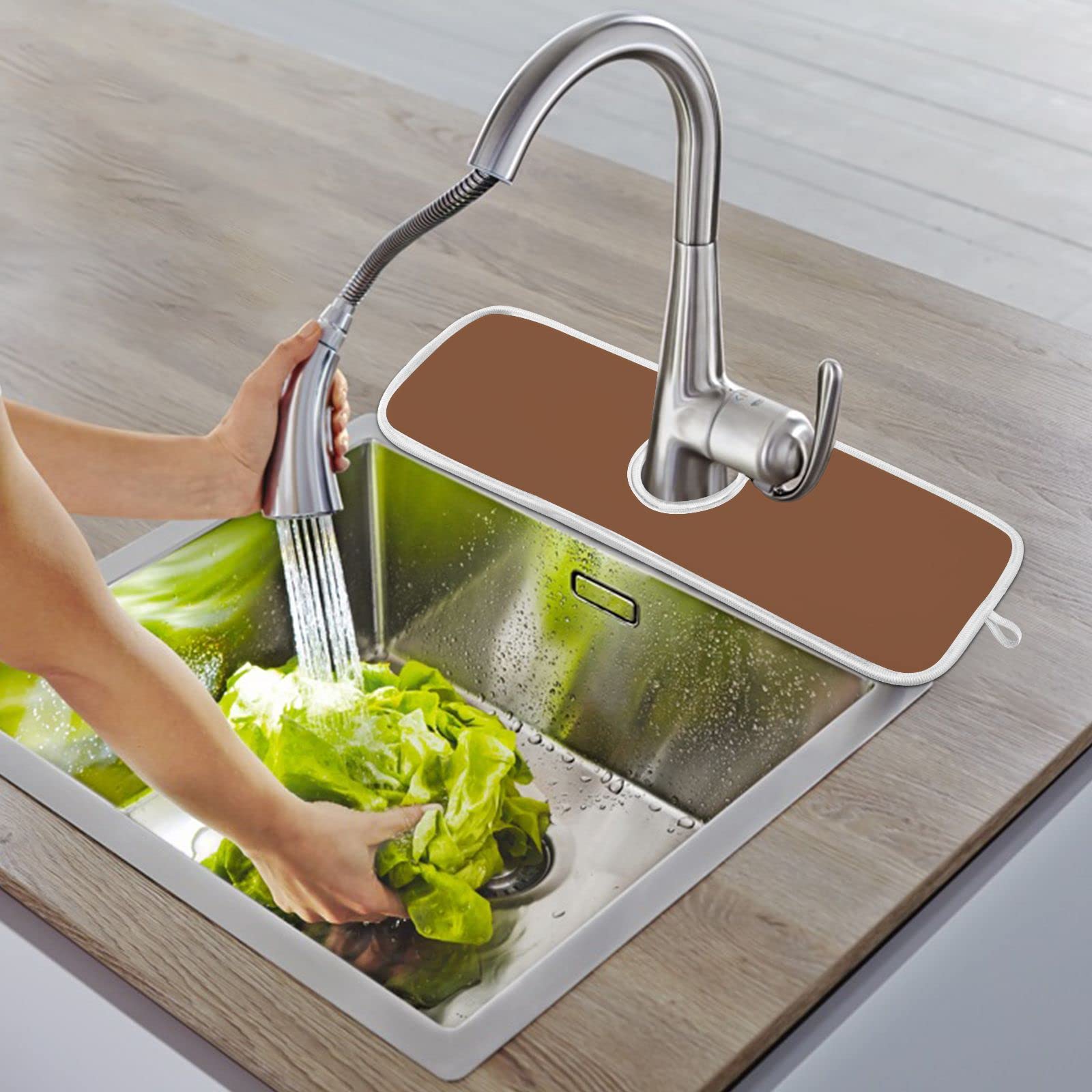 Terracotta Sink Splash Guard Mat - 2pcs, Fast Drying for Kitchen Countertop