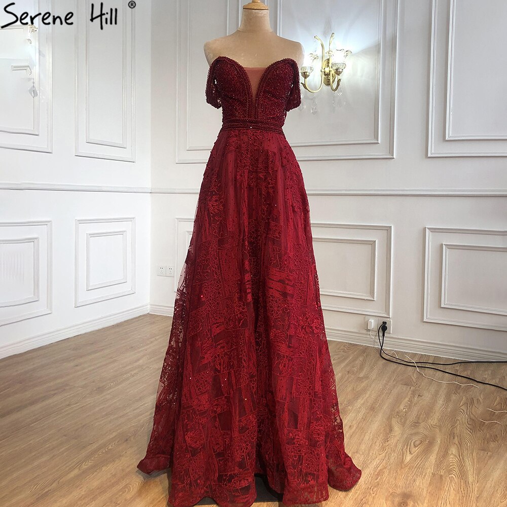 Serene Hill Wine Red A-Line Luxury Evening Gown for Women 2025 | Crystal Sweetheart Neckline Sexy Party Dress | Perfect for Prom, Gala & Formal Events