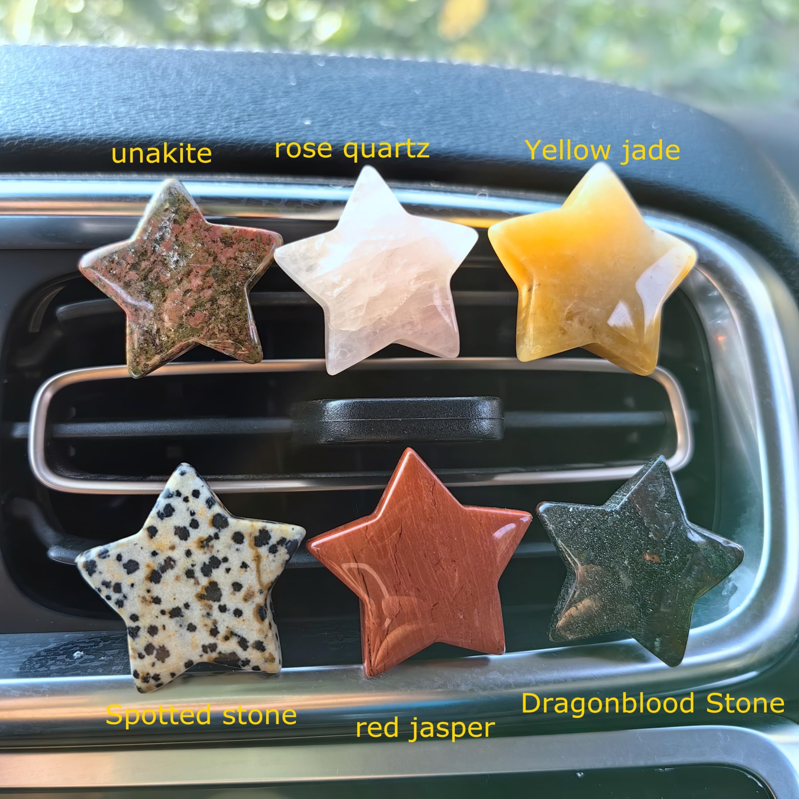 Natural Quartz Crystal Car Vent Clips - Star & Moon Shape Car Air Freshener Decor with Obsidian Charm | Feng Shui Car Accessories for Good Luck & Positive Energy | Perfect Car Gift for Women, Men, Friends & Family