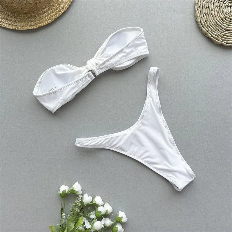 Women's High Cut Bikini Set 2024 - Brazilian Knotted Bandeau & Cheeky Bottoms Swimwear | Sexy Two Piece Bathing Suit for Beach, Pool & Vacation