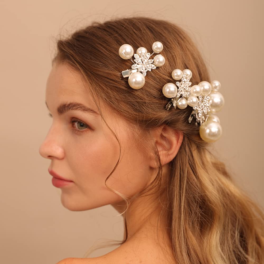 Jumwrit Pearl Rhinestone Bridal Hair Clips - 5PCS Handmade Crystal Wedding Hairpins for Women & Girls | Silver Floral Hair Accessories for Bride & Bridesmaid | Perfect for Weddings, Prom, Parties & Special Occasions